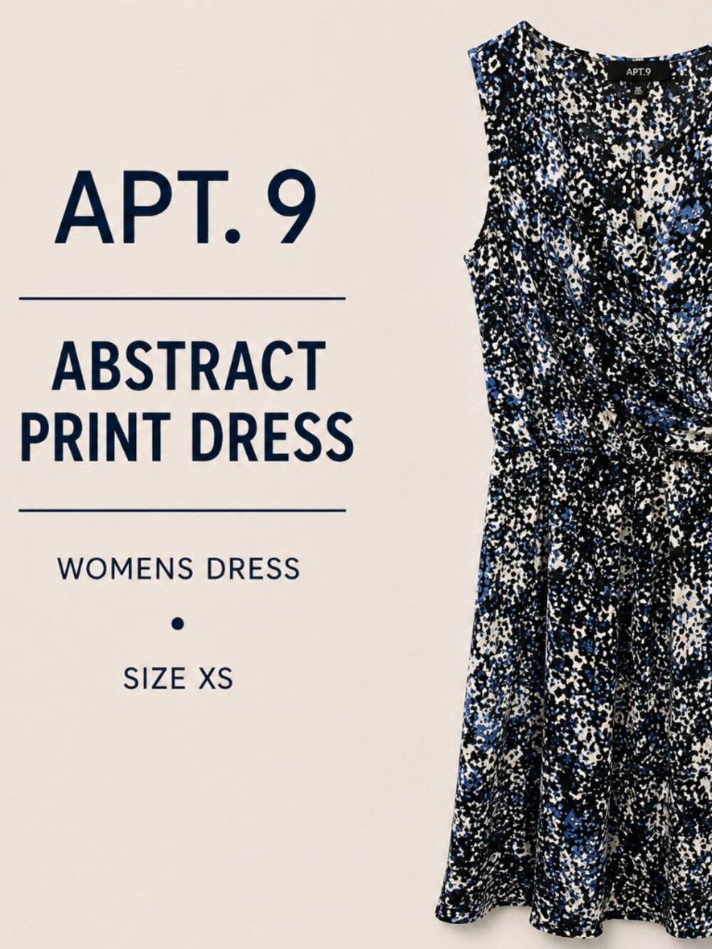APT. 9 Abstract Print Draped Midi Dress Blue Black Women’s XS